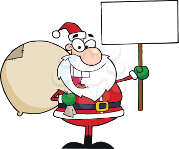 Royalty Free Clipart Image of a Santa Holding a Blank Sign