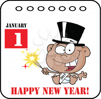 Royalty Free Clipart Image of an African American New Year's Baby