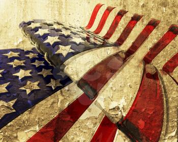 Royalty Free 3D Render of a Glass American Flag with Grunge Effect