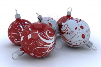 3D render of Christmas decorations on white
