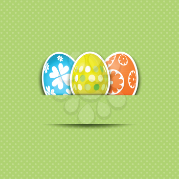 Cute background with Easter eggs on a polka dot pattern