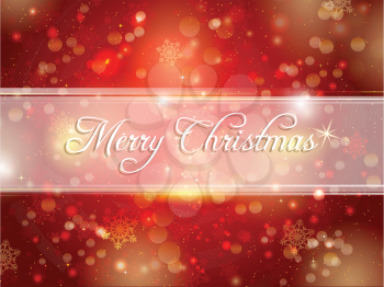 Decorative background with snowflakes, bokeh lights and the words Merry Christmas