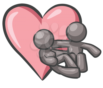 Royalty Free Clipart Image of a Couple Sitting Against a Heart