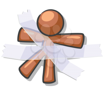 Royalty Free Clipart Image of a Brown Guy Taped Down
