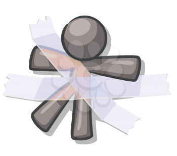 Royalty Free Clipart Image of a Grey Guy Taped Down