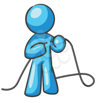 Royalty Free Clipart Image of a Guy Tying Rope