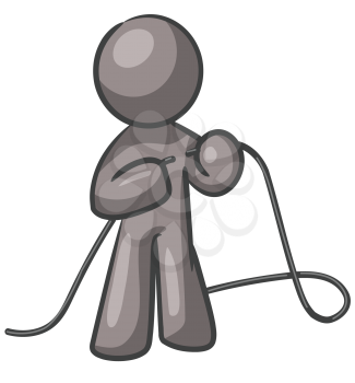 Royalty Free Clipart Image of a Guy Tying Loose Ends