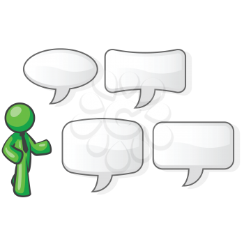 Royalty Free Clipart Image of a Green Man With Word Bubbles