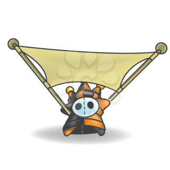 Royalty Free Clipart Image of a Little Jester Holding a Banner