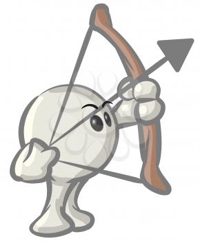 Royalty Free Clipart Image of a Round Character Holding a Bow and Arrow