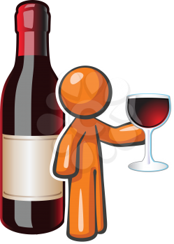 Royalty Free Clipart Image of a Man With a Wineglass Beside a Wine Bottle