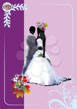 Royalty Free Clipart Image of a Wedding Album Cover With a Bride and Groom