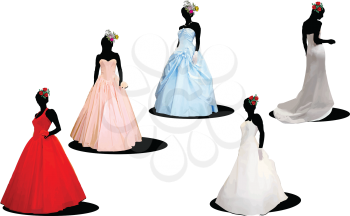 Royalty Free Clipart Image of Five Women in Bridal Wear