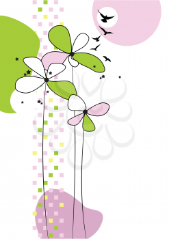 Royalty Free Clipart Image of Three Tall Flowers WIth Flowers
