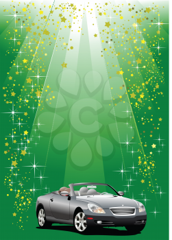 Royalty Free Clipart Image of a Convertible on a Greeting Card