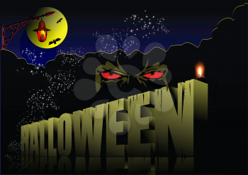 Royalty Free Clipart Image of a Halloween Scene With Red Eyes