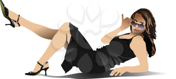 Royalty Free Clipart Image of a Woman Laying Back Tipping Her Sunglasses