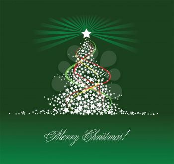 Royalty Free Clypart Image of a Christmas Tree Above Merry Christmas