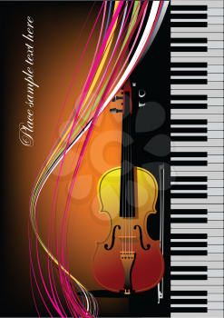 Royalty Free Clipart Image of a Violin Beside Piano Keys