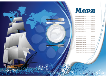 Royalty Free Clipart Image of a Menu With a Ship on It