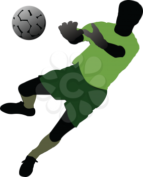 Royalty Free Clipart Image of a Soccer Player Silhouette in Green