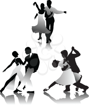 Royalty Free Clipart Image of Three Pairs of Dancers