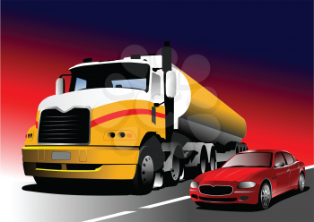 Royalty Free Clipart Image of a Truck and Car