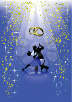 Royalty Free Clipart Image of Dancers With Wedding Bands Over Their Heads