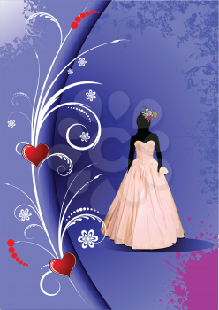 Royalty Free Clipart Image of a Woman in a Floral Gown
