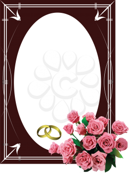 Royalty Free Clipart Image of a Frame With Roses and Wedding Bands