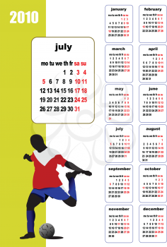 Royalty Free Clipart Image of a Soccer Player on a 2010 July Calendar Page