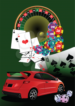 Royalty Free Clipart Image of a Car and Casino Elements