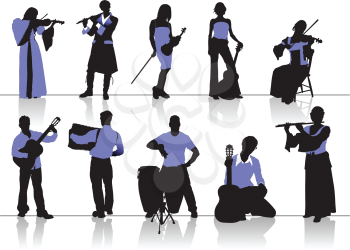 Royalty Free Clipart Image of Musicians in Silhouette