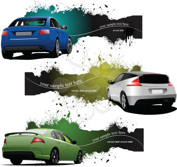 Royalty Free Clipart Image of Three Grunge Banners With Cars