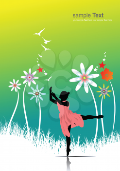 Royalty Free Clipart Image of a Dancer on a Floral Background