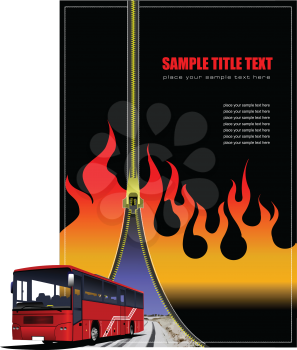 Royalty Free Clipart Image of a Fiery Zipper Background With a Bus