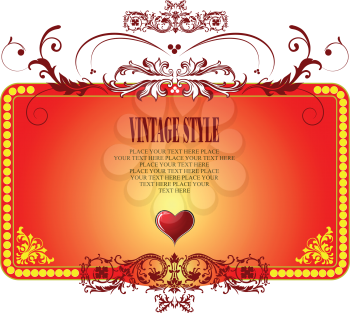 Royalty Free Clipart Image of an Orange Frame With a Heart and the Words Vintage Style
