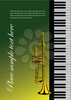 Royalty Free Clipart Image of a Piano With a Trumpet