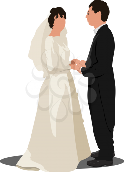 Bride and groom isolated on white for marriage ceremony design. 