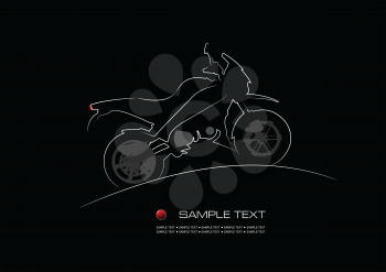 White silhouette of motorbike on black background. Vector illustration