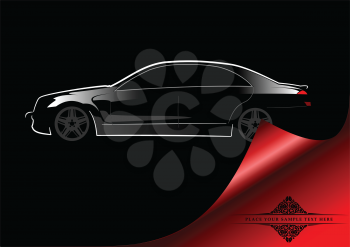 White silhouette of car sedan on black background. Vector illustration