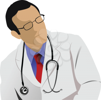 Medical doctor with stethoscope on white  background. Vector illustration