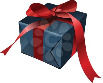 Blue gift box  with red bow. Vector illustration