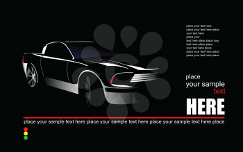 White silhouette of car on black background. Vector illustration