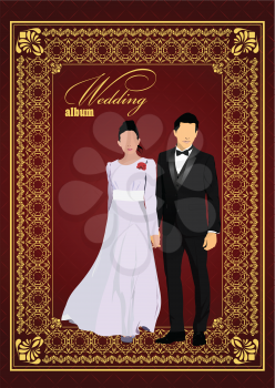 Cover for wedding album. Bride and groom. Vector illustration 
