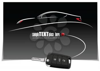 Sketch of silhouette car on white paper with ignition key image. Vector illustration