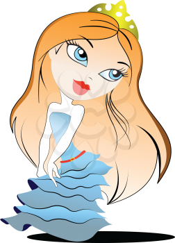 Beautiful little princess in blue dress. Vector illustration