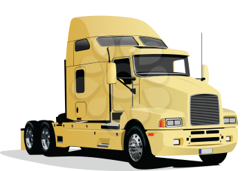 Yellow truck on the road. Vector 3d illustration