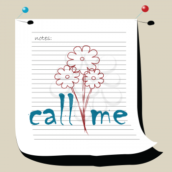 Royalty Free Clipart Image of a Call Me Note With Flowers in the Centre