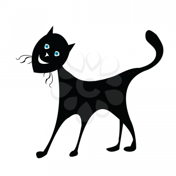Royalty Free Clipart Image of a Black Cat With Blue Eyes